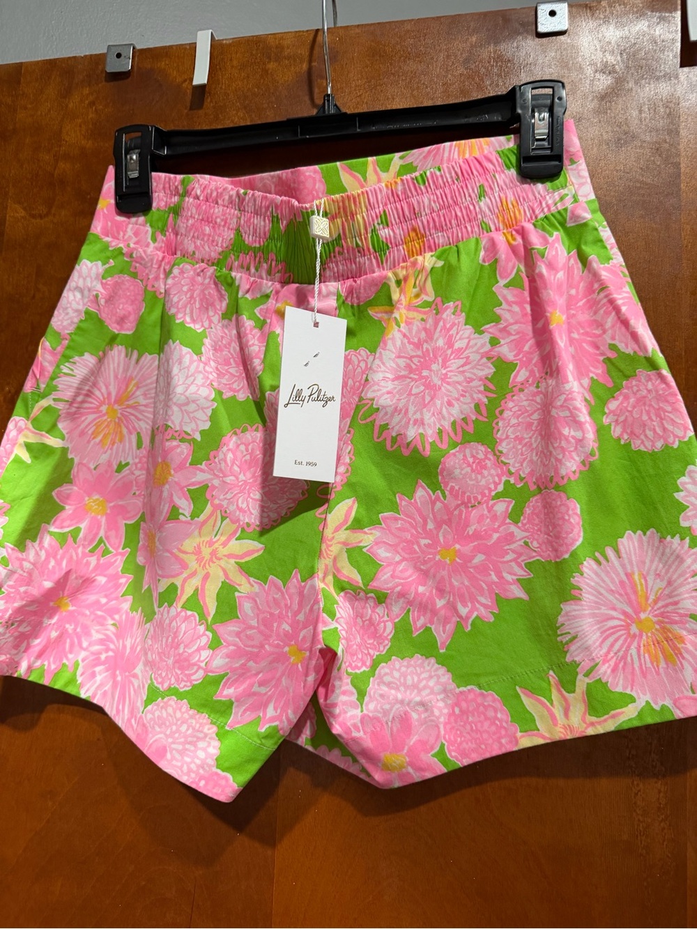 Lilly Pulitzer Pink Floral Elastic-Waist Green Shorts